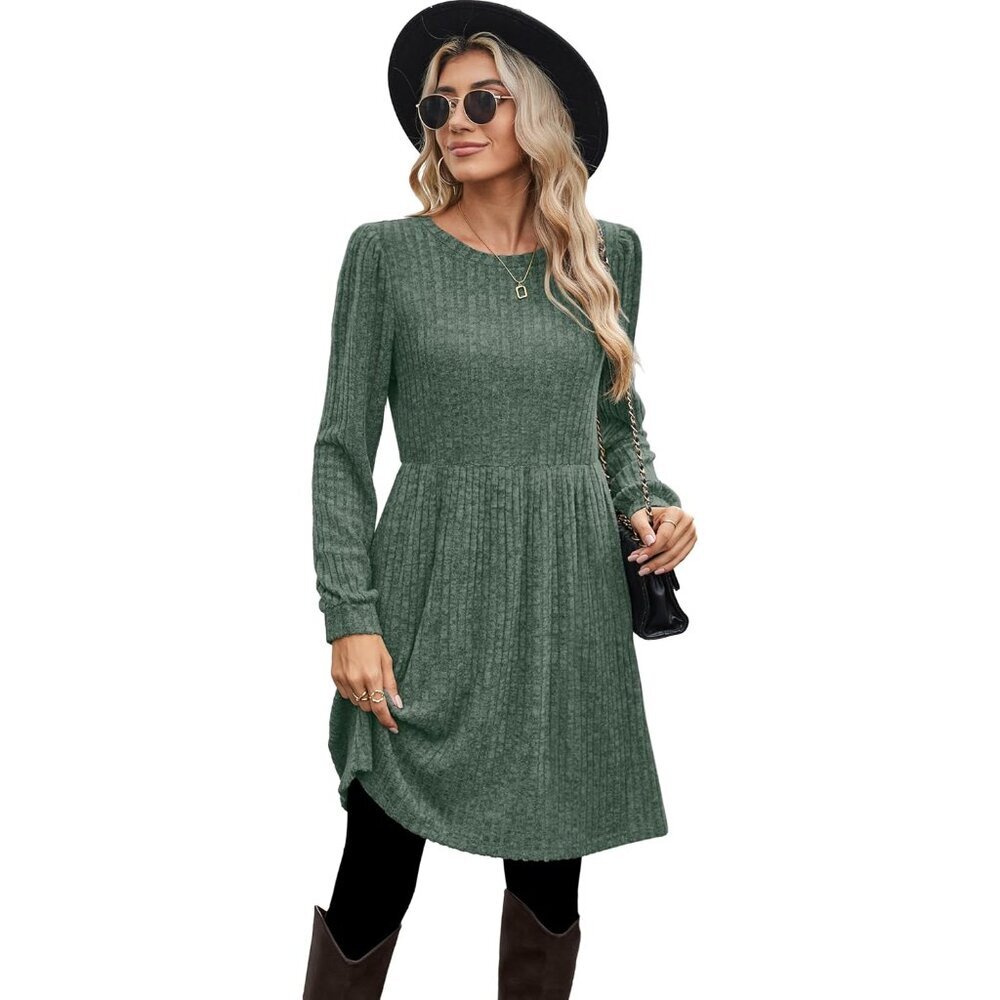 Knit Sweater Dress Women's Casual Long Sleeve Empire Waist Daywear - Picture 3 of 4